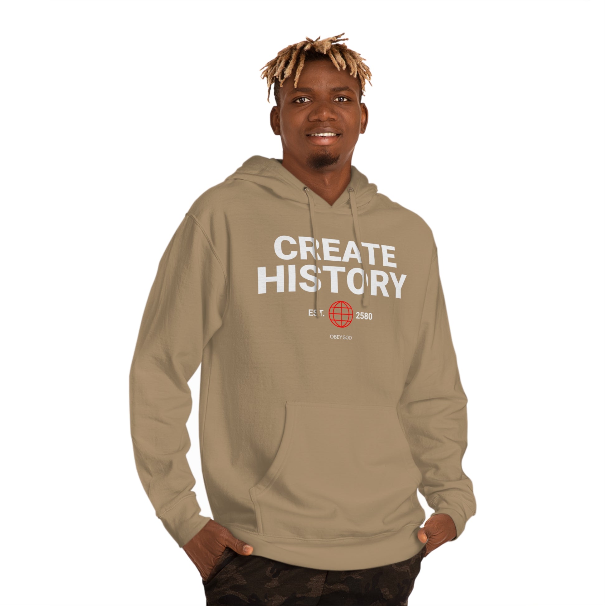 Elevate Your Style with our Red World Logo Create History Hoodie! Stand out in comfort and confidence with this bold statement piece. Perfect for those who want to make a fashion statement while embracing their unique identity. Order yours today and make history!